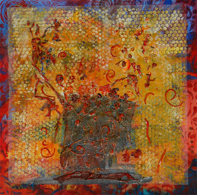 A Tisket 22 X 22 Inches - Acrylic On Watercolor Paper With Collage